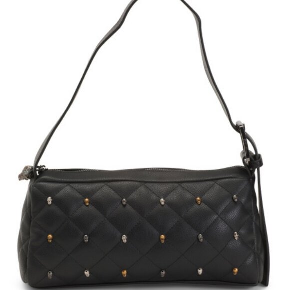 Betsey Johnson Halloween Black Skull Studs Quilted Shoulder Bag - Picture 1 of 8